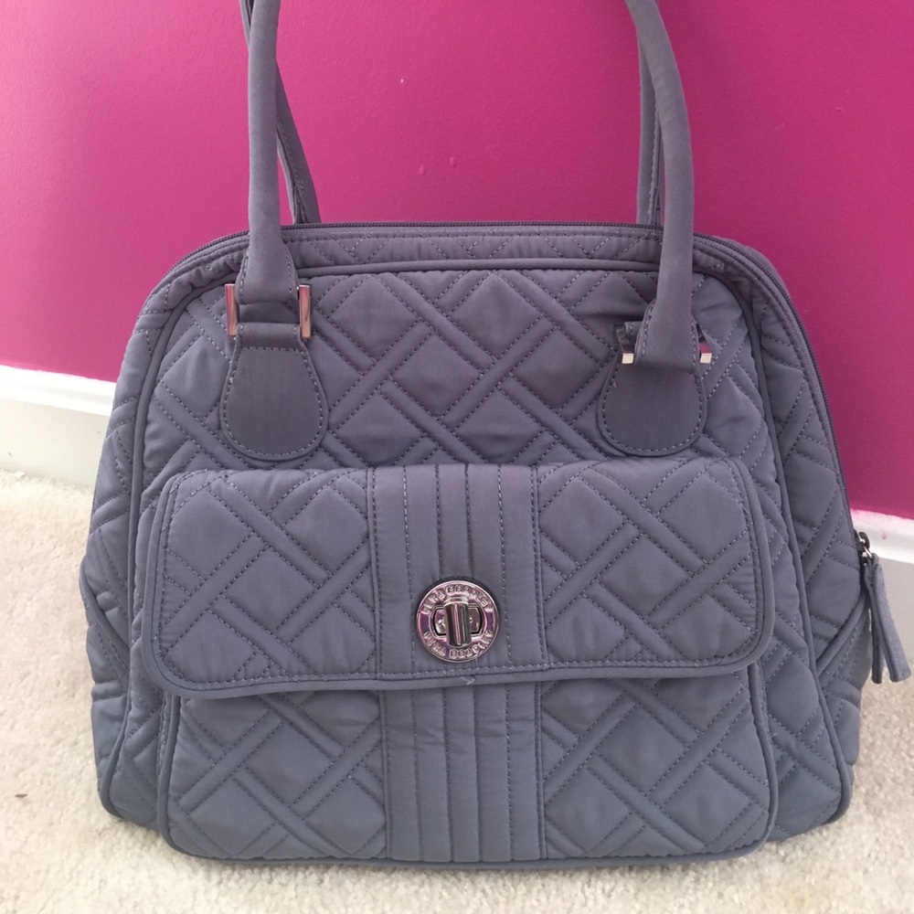Vera Bradley Quilted Gray with Moondrops Lining Tote Bag